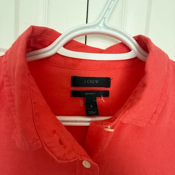 J Crew Linen Blend Coral Pink Button-Down Shirt Size 2 - Picture 3 of 5